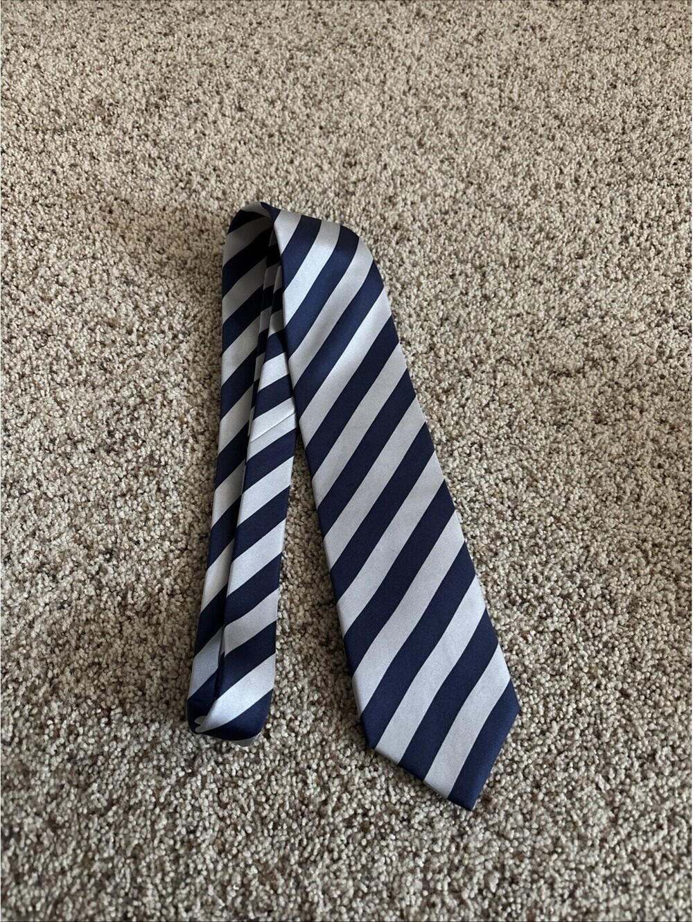 FRANGI Men's Necktie Navy Blue Silver Striped Tie
